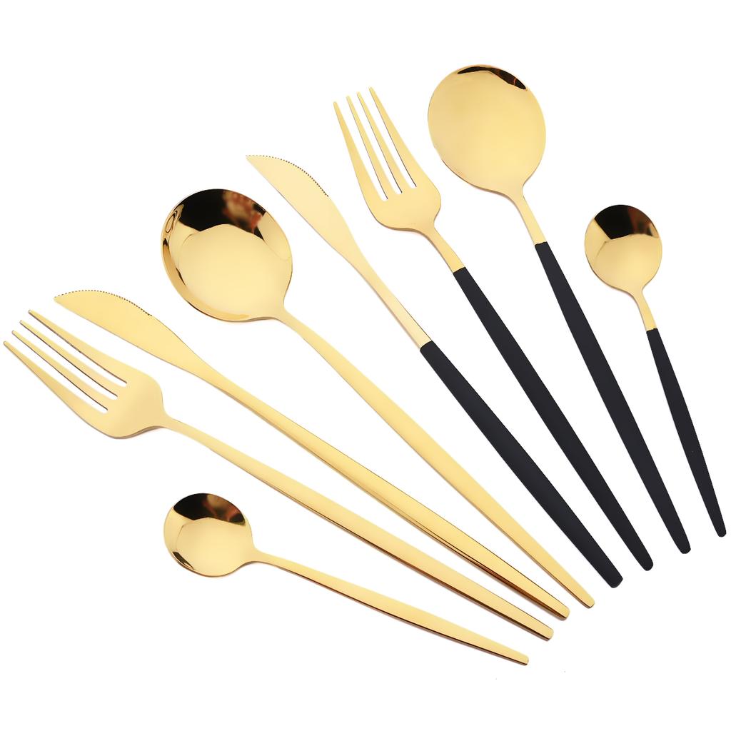 Высокое качество 24 шт., набор столовых приборов из черного золота, нож, вилка, чайная ложка, столовые приборы, зеркало, посуда из нержавеющей стали, кухонное серебро в западном стиле