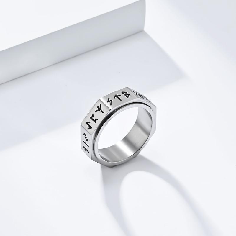 Восьмистороннее вращающееся кольцо из титановой стали с надписью Norse Viking для мужчин, матовый рисунок, ювелирные изделия для пар, нишевый дизайн, мужское декомпрессионное кольцо на палец