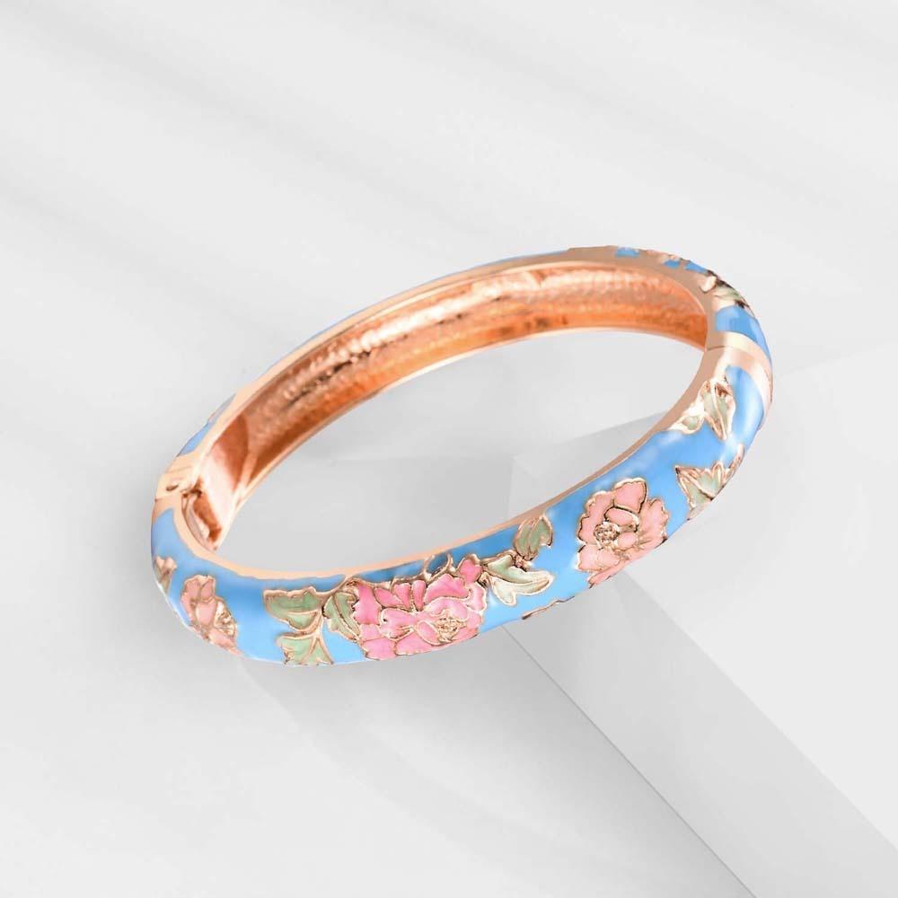 Traditional Filigree Enamel Bangle Hanfu Accessories Hollow Out Peony Bracelet Festival Gifts