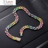 Iced Out Hip Hop Cuban Link Chain Necklace Women Men Crystal Neon Colorful Enamel Choker Necklace Rainbow Bracelet Jewelry Gifts