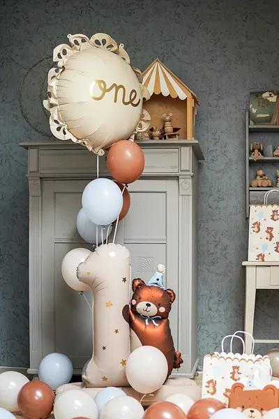 PartyDeco Number ''1'' foil balloon with Teddy Bear, 81 x 72