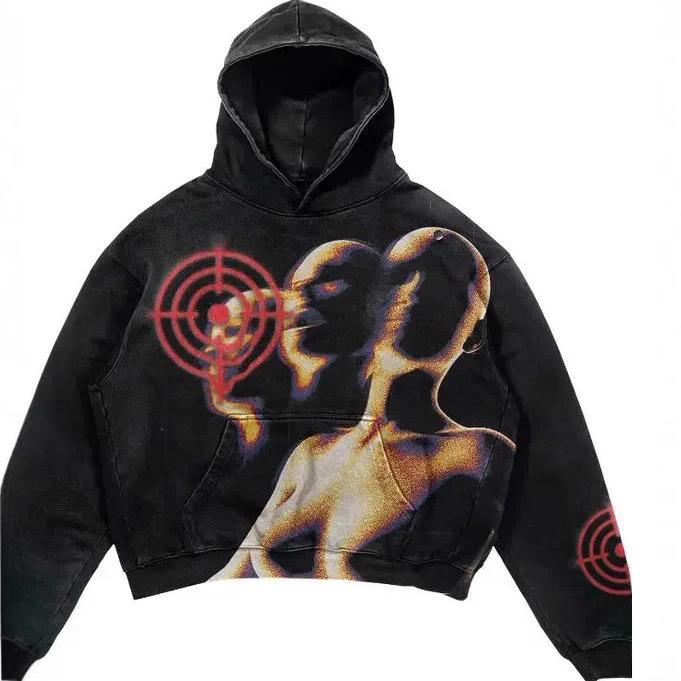 2024 Толстовка спортивная с принтом Харадзюку, темно-синяя - Уличная толстовка для пар