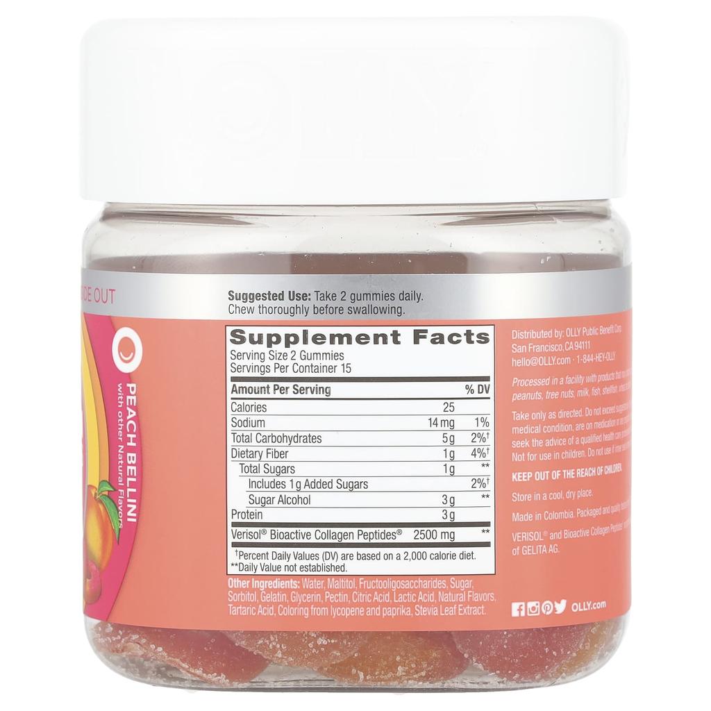 Collagen Gummy Jelly Rings, Peach Bellini, 2,500Mg, 30 Gummies (1,250Mg Per Gummy)