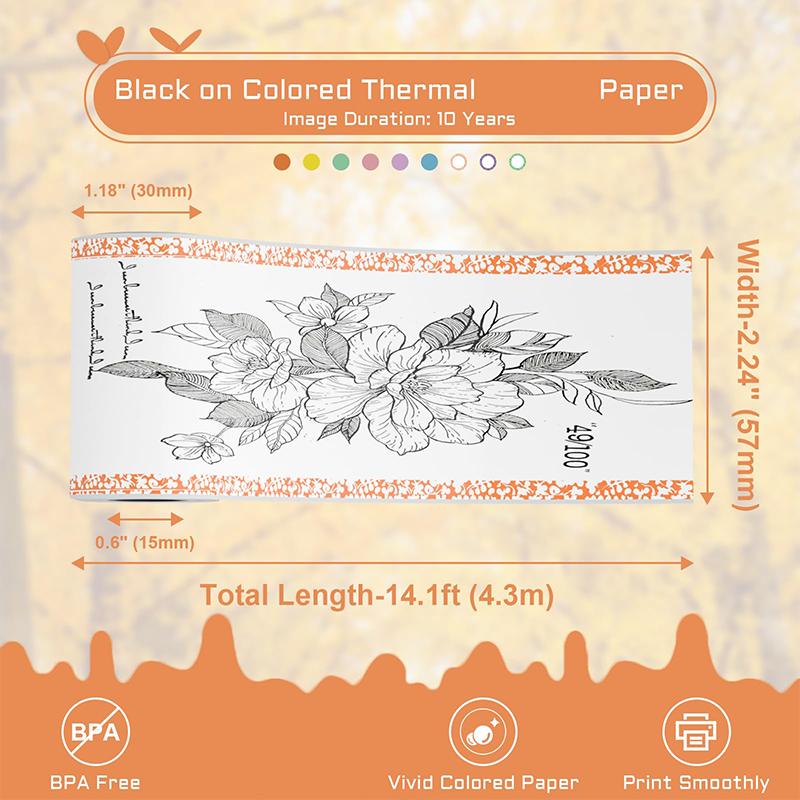 3/6/9/12 рулонов термобумаги с цветными краями, 57*30 мм, для термопринтера чеков мини-принтера