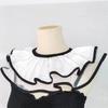 Retro Detachable Shawl Clown Costume Women Black White Dance Fake Collar Lapel Cape Pleated Double Layer Collar Neck Ruff