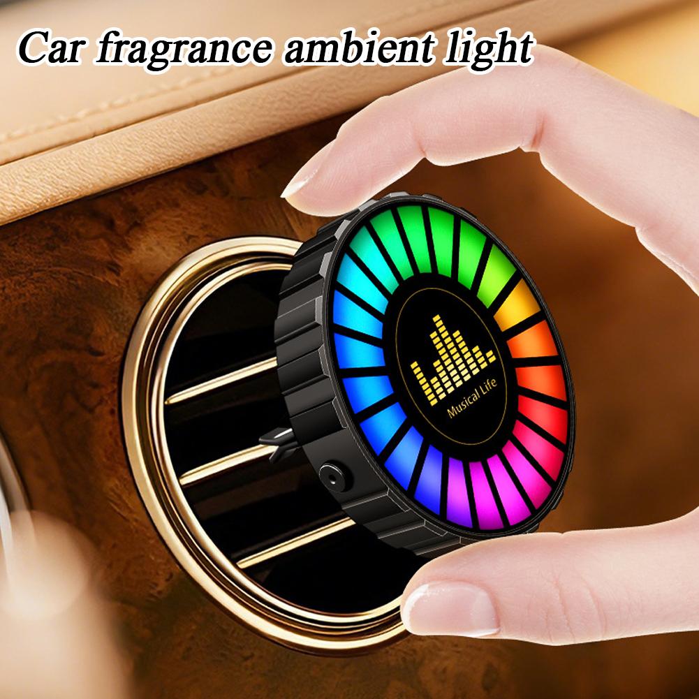 Автомобильная RGB-лампа с музыкальным ритмом 2-в-1 с ароматерапией, светоактивируемая по звуку, перезаряжаемая, с зажимом на вентиляционное отверстие, автомобильный ароматизатор, атмосферный свет