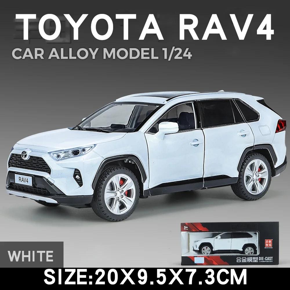 Масштаб 1/24 Toyota RAV4 Внедорожник Модель автомобиля Металлическая литая модель автомобиля Коллекция игрушек со звуком и светом для детей Мальчики Подарок