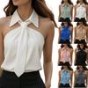 Женская рубашка без рукавов с отложным воротником, летняя однотонная модная майка, повседневные топы для пляжного отдыха
