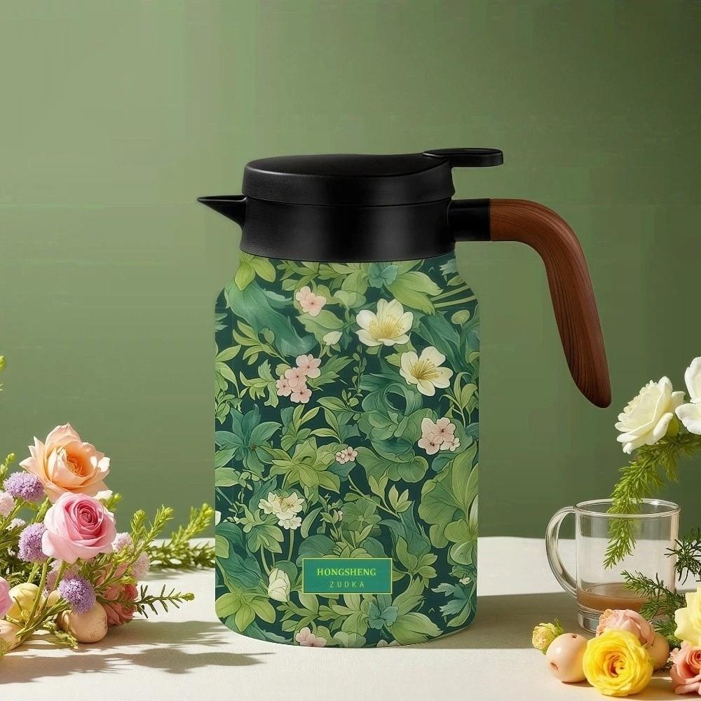 Chinese Style Retro Flower Insulated Kettle Hot Water Stainless Steel Vacuum Flask Vintage Floral Printing Water Cup for Outdoor