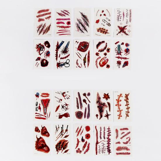20Pcs Tattoo Stickers Realistic Fake Blood Scars Cuts Injuries Halloween Zombie Makeup Tattoo Sticker Waterproof Temporary Scar Wound Prank Props