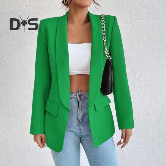 Женский костюм, пальто с лацканами, длинный рукав, открытая передняя расстегнутая планка, пиджак, однотонная свободная деловая верхняя одежда