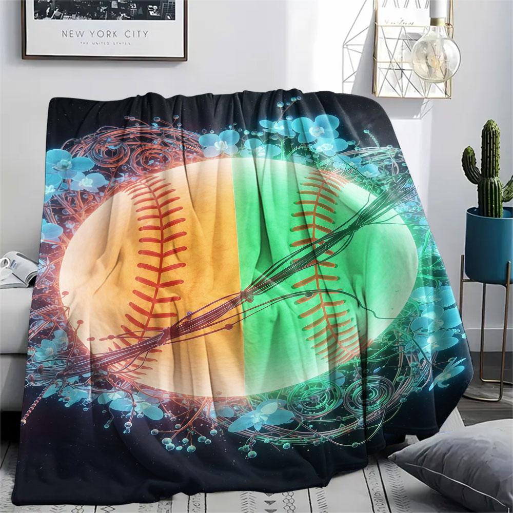1Pc Luminousball Print Flannel Blanket, High quality Comfortable for All Seasons, Home Decor, Warmth and Comfort, Perfect for Christmas Gifts