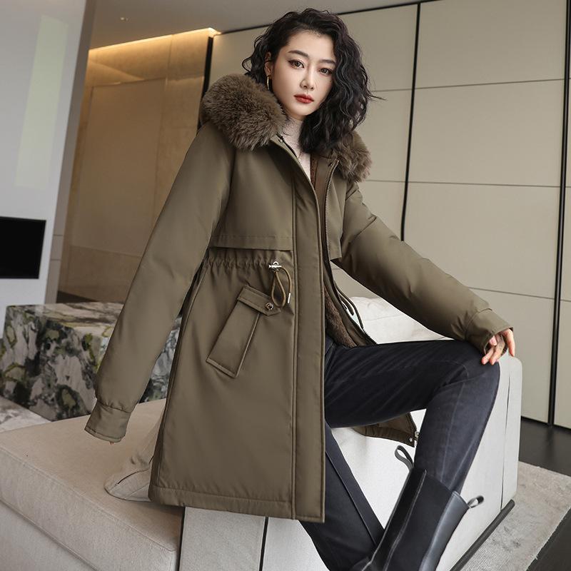 Coat for Women Cotton Jacket Female Winter Thickened Warm Long Jacket Casual Plush Coat Women Warm Loose Large Fur Collar Coat Jacket