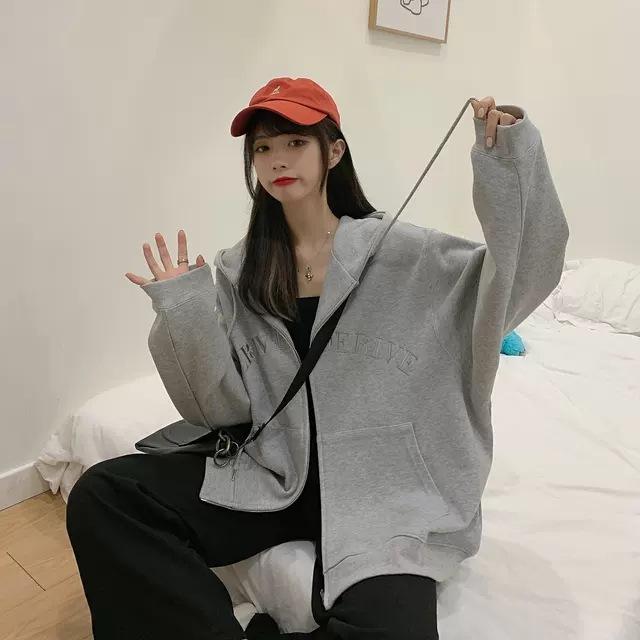 Кардиган с капюшоном, толстовка женская, больших размеров, осенняя, свободная, с длинным рукавом, на молнии, куртка, топ