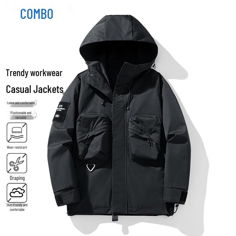 Men's Techwear Windbreaker Tactical Hooded Hiking Jacket