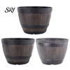 Rustic Garden Container Flowerpot with Built-In Drainage System Style Entryway Decorative Pot Holes Planter Barrel Flowers Herbs Vegetables