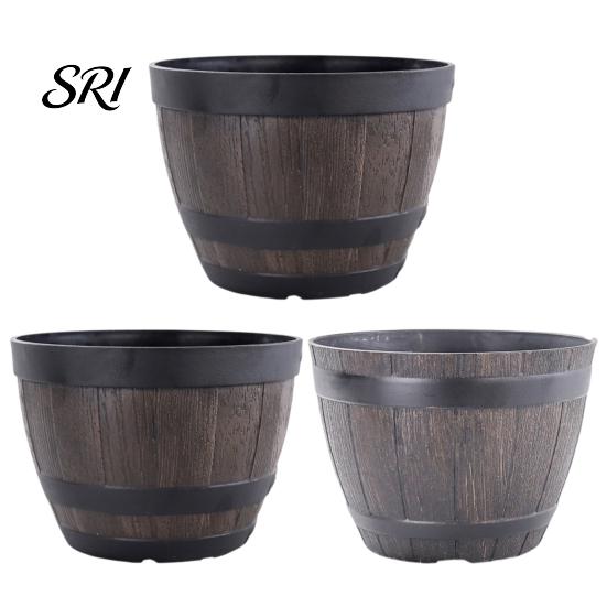 Rustic Garden Container Flowerpot with Built-In Drainage System Style Entryway Decorative Pot Holes Planter Barrel Flowers Herbs Vegetables