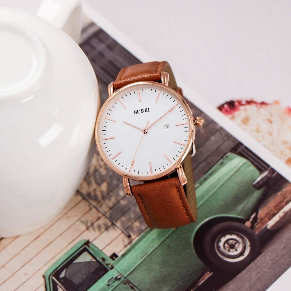 BUREI Кожаные мужские простые деловые водонепроницаемые аналоговые мужские наручные часы стильные популярные деловые брендовые мужские тонкие мужские часы M