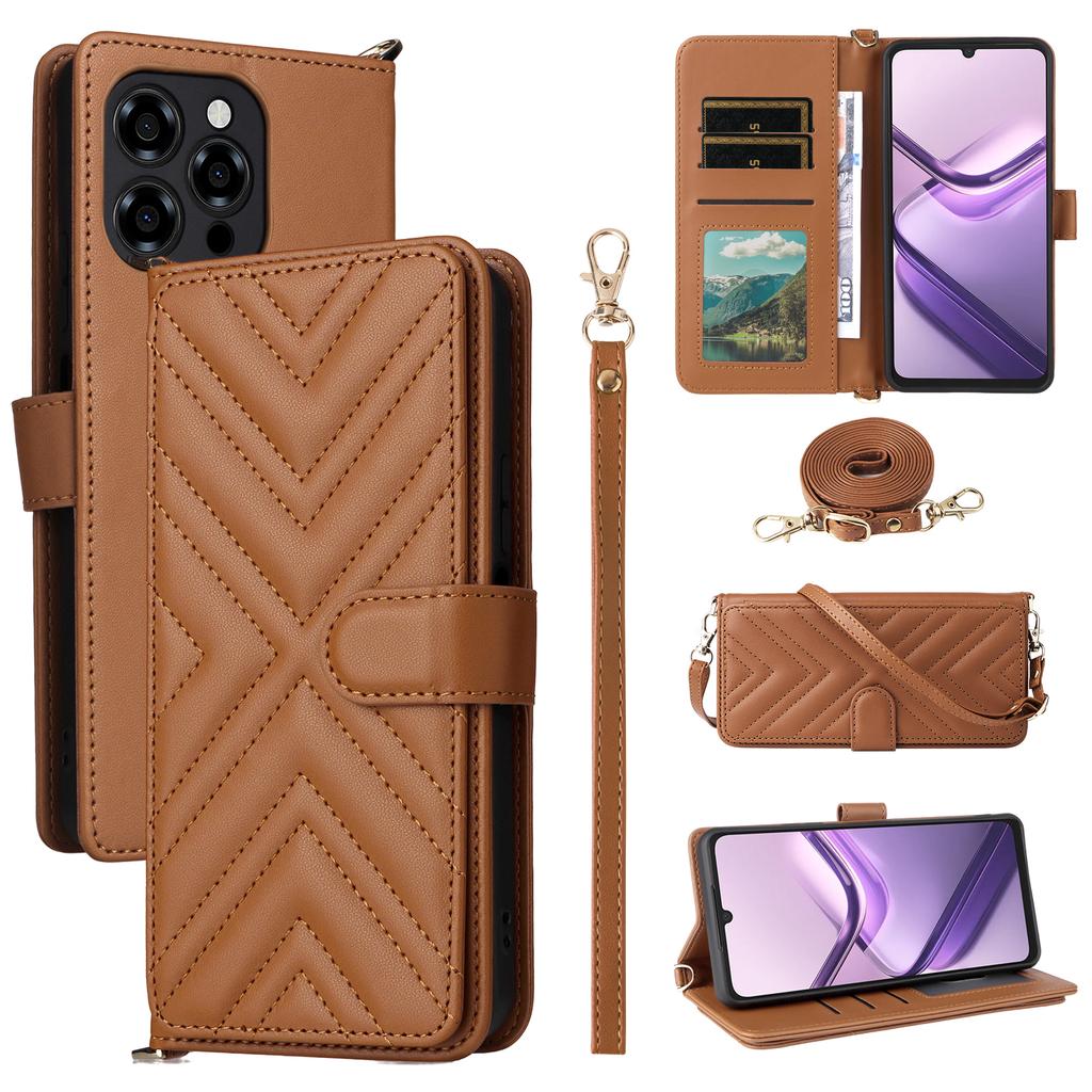 For Doogee Note 58 Pro/Note 58 Wallet Case with Shoulder/Wrist Strap Leather Phone Cover Stand