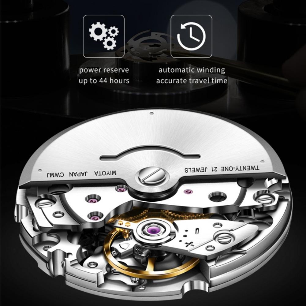 OUPINKE Men's Watch Automatic Mechanical Watch Stainless Steel Business Double Calendar Anti-high-end Watch