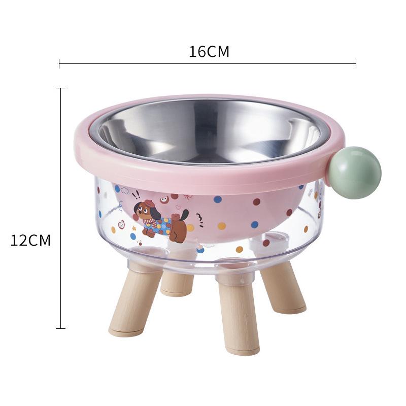 Raised Elevated Pet Bowl Wooden Stand Anti‑Slip Stainless Steel Neck Protect Food Water Bowl For Dogs Cats