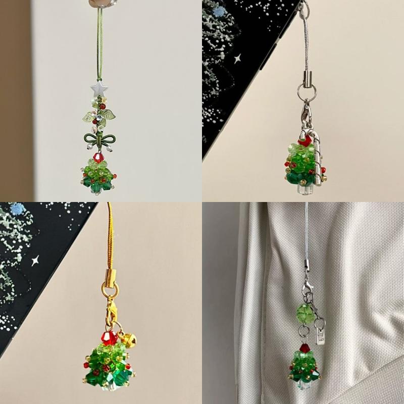 Christmas Keyring Lightweight Beads Keychain Bag Hanging Decoration Cute Christmas Tree Phone Strap For Holidays Gifts