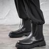 Осенне-зимние новинки супер крутые, черные мартинсы средней высоты, комбинезоны на толстой подошве с увеличением роста, универсальные мужские ботинки, мужские