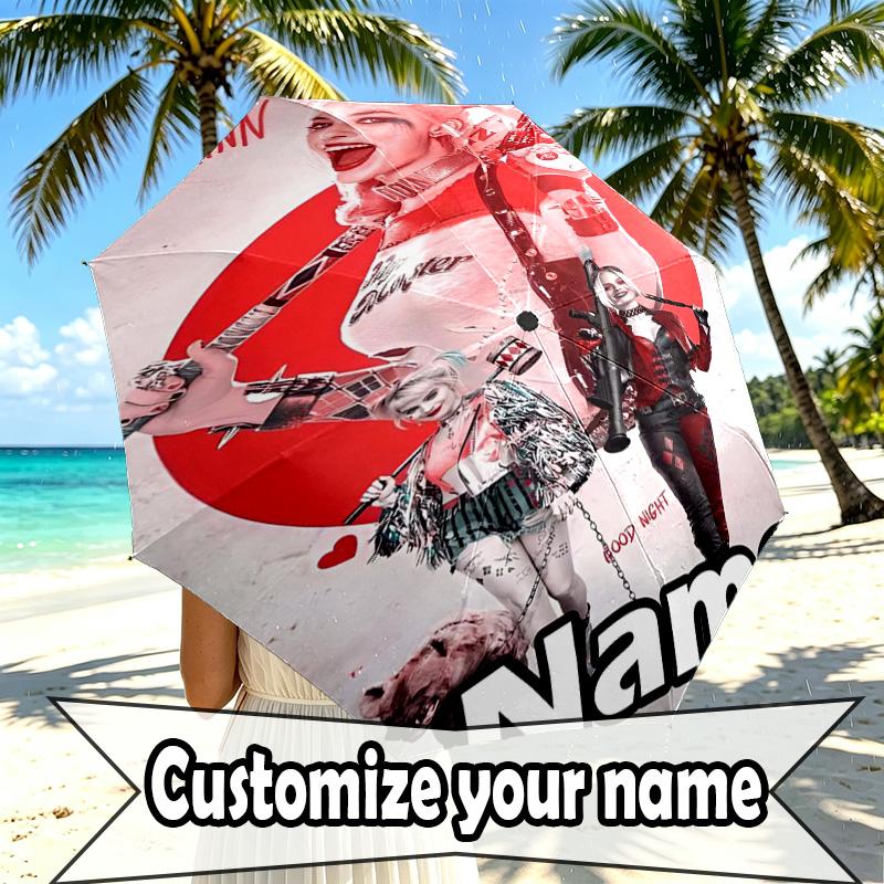 Custom Name Personalized Superhero Print Umbrella, Auto Open Close, 8‑Rib Sturdy Frame, Commute Camping Hiking Use, Birthday Gift