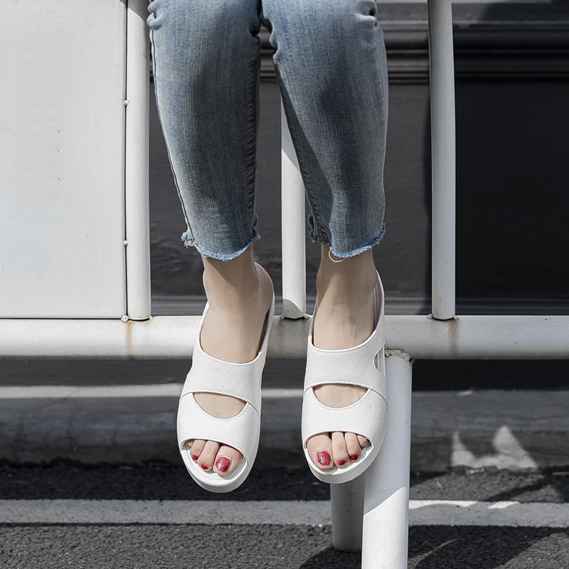 Женские тапочки на платформе, однотонные шлепанцы с вырезом и круглым носком с открытым носком, женские удобные домашние и уличные тапочки