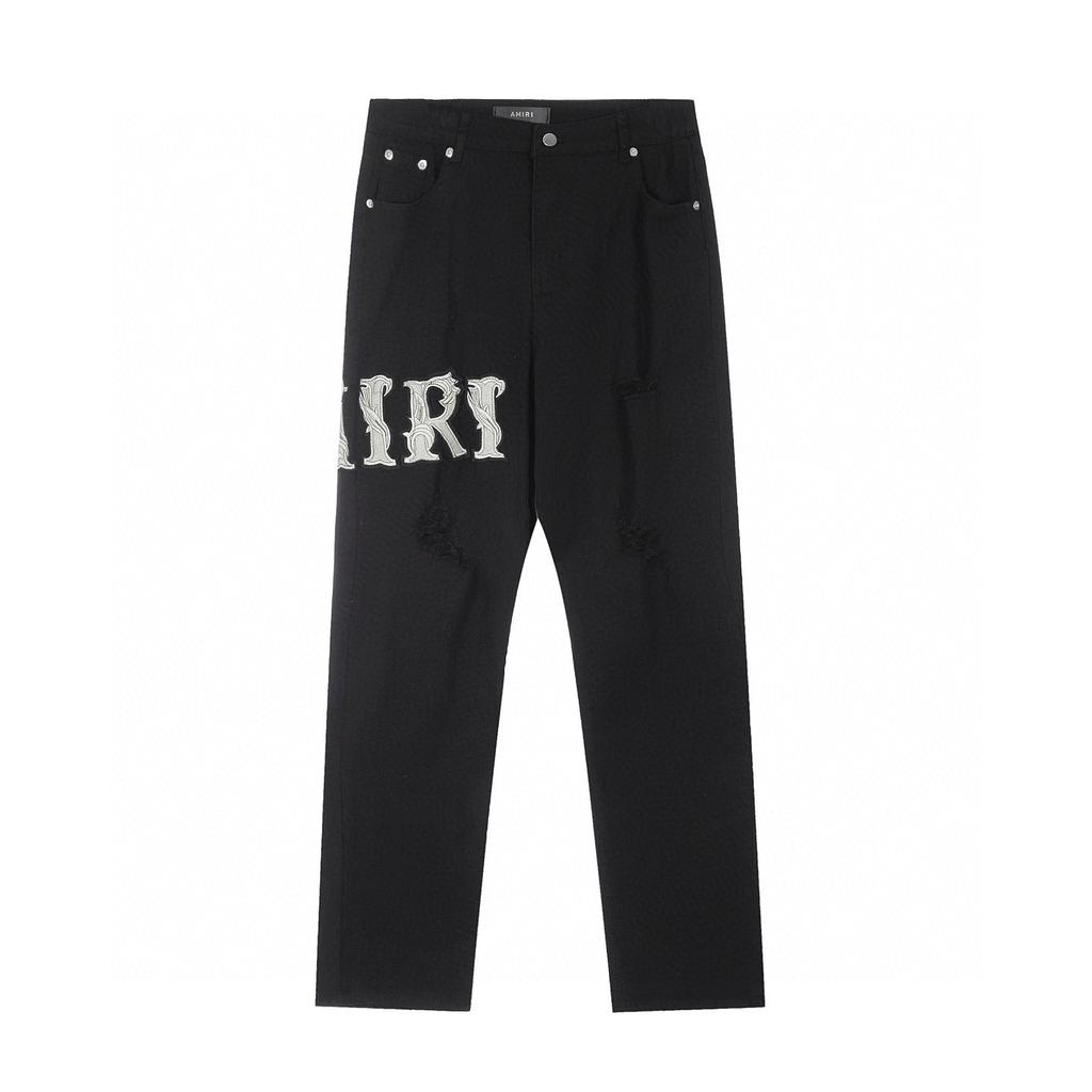 M02 Джинсы в американском стиле унисекс от Amiri, модные, с тканевыми нашивками, дырками, вышивкой, повседневные и модные брюки для хай-стрит