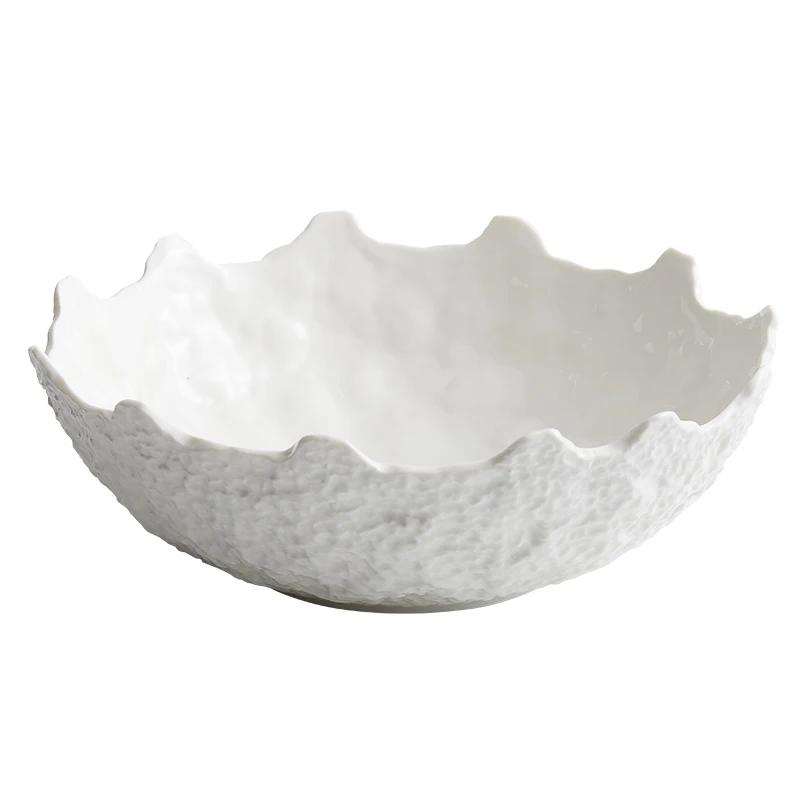 White Ceramic Tableware Fruit Salad Bowl Home-used High-quality Hotel Restaurant Creative Irregular Plate Sashimi Bowl