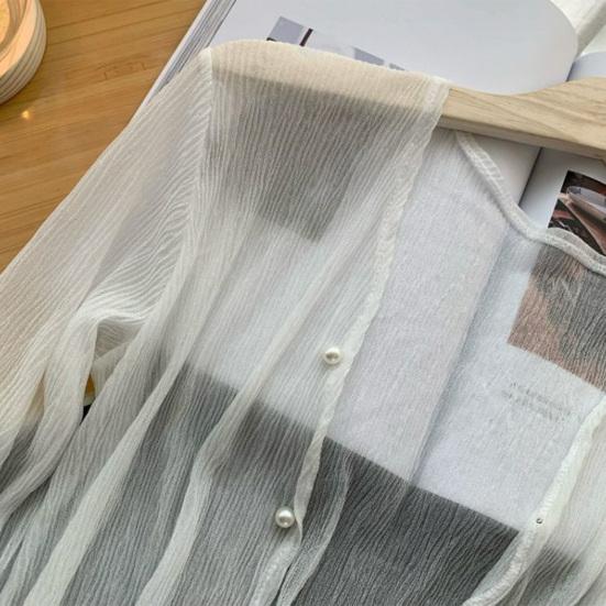 Женская сетчатая прозрачная куртка от солнца с длинным рукавом и застежкой на пуговицы, солнцезащитные рубашки с защитой от ультрафиолета, короткий топ-шаль, летняя пляжная накидка