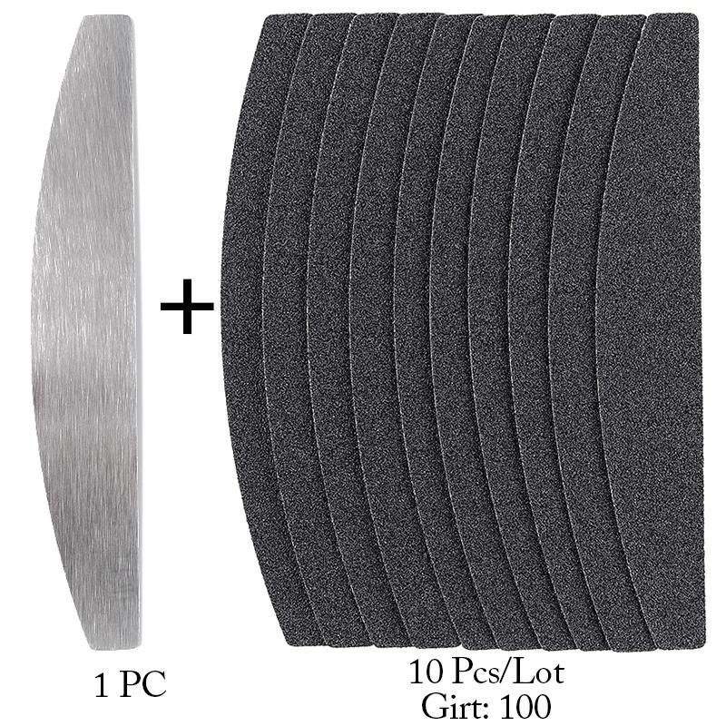 Straight Replacement Nail File 100/180/240 Grey Black Removable SandPaper With Stainless Steel Handle Metal Sanding Nail Files