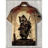 Men's T-Shirt Japanese Style Samurai Cat Graphic 3D Printed T-Shirt Casual Short Sleeved Tee Outdoor Oversized Men Clothing Tops