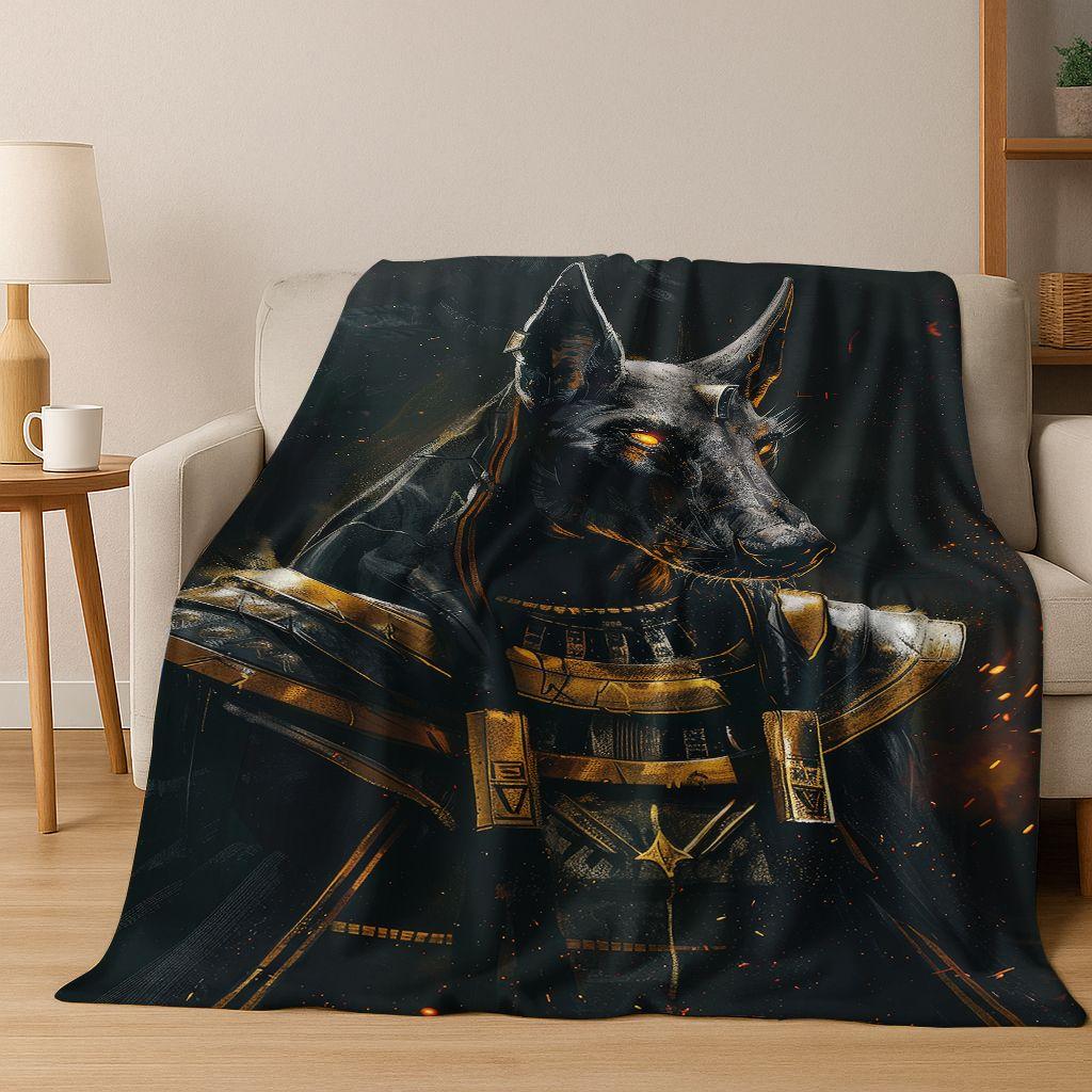 Ancient Egyptian Gods Dead Anubis Pharaoh Tutankhamun Mask Flannel Blanket,Cozy Soft Throw Blanket for Home Bedroom Bed Sofa Kid