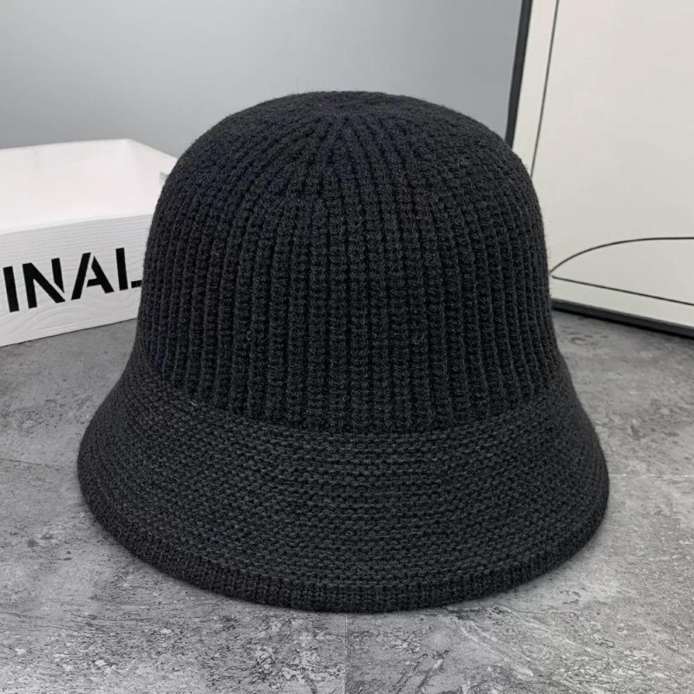 Knitted Fishing Cap Autumn Winter Fleece Round Top Hat Fashion Bucket Hat  Outdoor