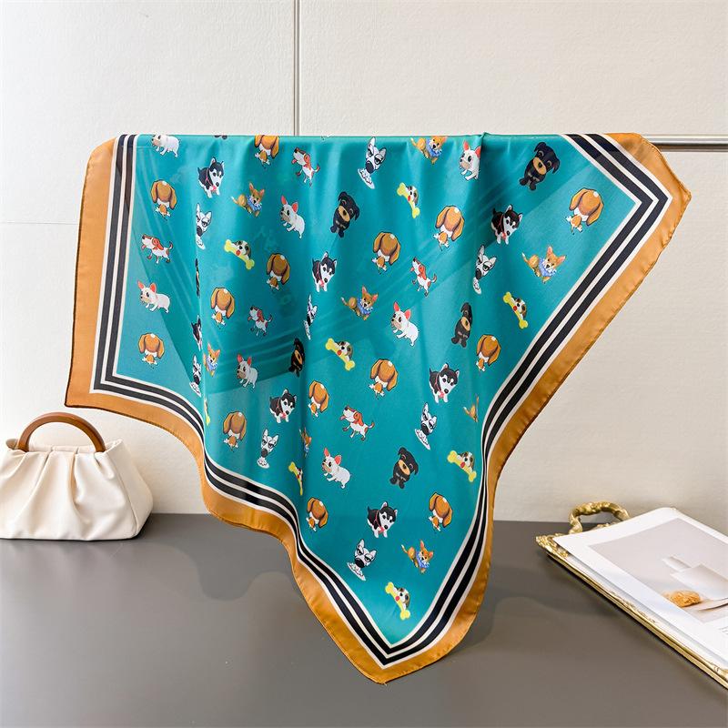 New dachshund print faux silk small square scarf shawl versatile high-end neck scarf bandana wrap