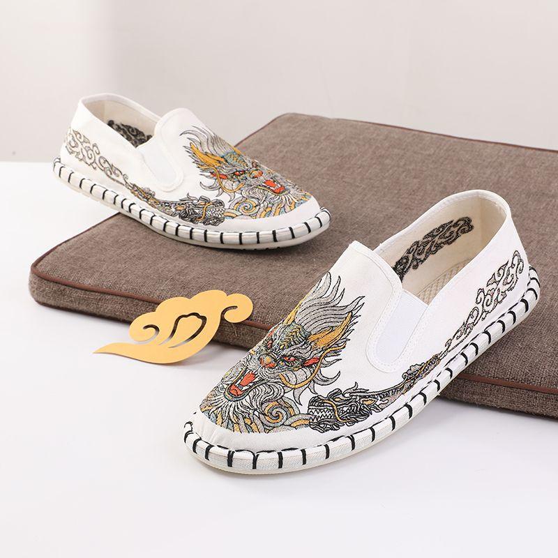 Embroidery Old Beijing Cloth Shoes Men'S Casual Canvas Shoes Men'S And Women'S Trends Korean Version Season Breathable Social Beans