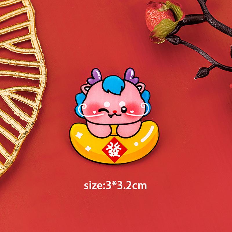 Креативная брошь в виде дракона в китайском стиле, мультяшный милый дракон, акриловая брошь-благословение, значок на лацкан, ювелирное украшение в подарок на Новый год