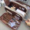 Double Zipper Multifunctional Makeup Bag PU Leather Portable Travel Bags For Women