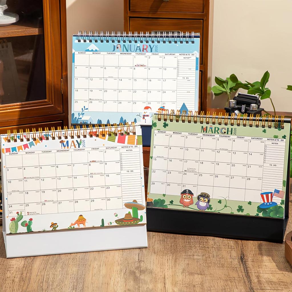 Small Desk Calendar 2025-2026, Standing Flip Monthly Calendar 7.5"x6.7" Stand Up Desktop Calendar Planner Organizer Scheduler Thick Paper Twin-Wire