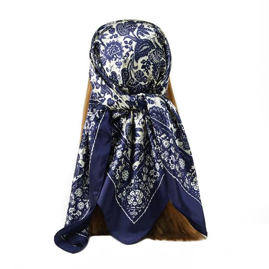 Women Neck Scarf Vintage Ethnic Style Contrast Color Square Shape Breathable Head Protection Soft Fabric Silky Women Head Wrap Female Headwear