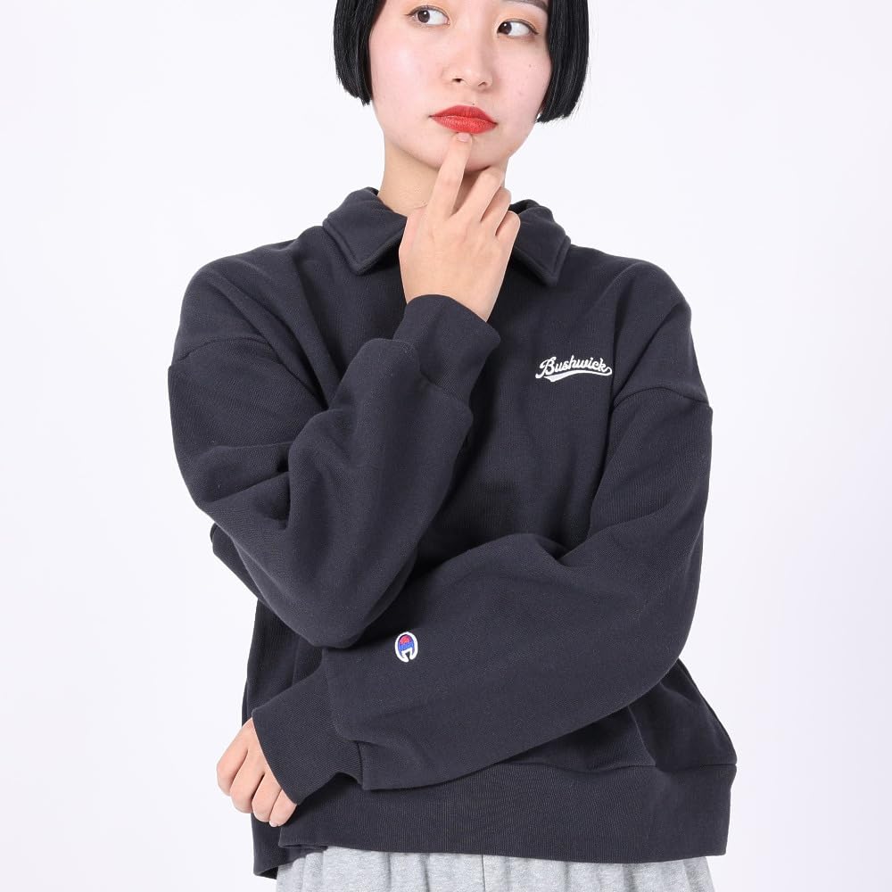 Champion Casual Long Sleeve Cotton USA Graphic Off Size L Women's Sweatshirt, 100% Print, Half-Zip, Black, (CW-Y012)