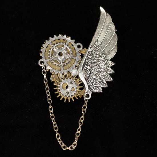 Vintage Steampunk Brooch Retro Punk Gears And Wing Brooch Pin Lapel Pin Dress Shirt Corsage for Women Men Outfit Accessory
