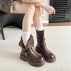 Thick-soled Maillard Medium Tube Short Boots Women's 2025 Autumn and Winter New British Style Retro Brown Thick Heel Two Wear Martin Boots