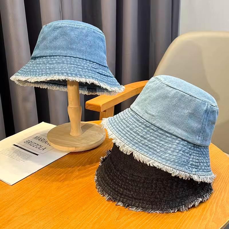 Корейская версия джинсовой шляпы рыбака для женщин на весну и осень, новая ретро-меховая опушка повседневная простая шляпа-тазик