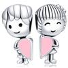 925 Silver Couple Love Girl Boy String Bead Anniversary Birthday Valentine's Day Gift Charm Jewelry