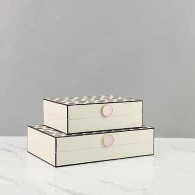 Jewelry Box Rectangular Leather Box with Polka Dots for Storage Desktop Storage Container Shell Button Jewelry Organizer