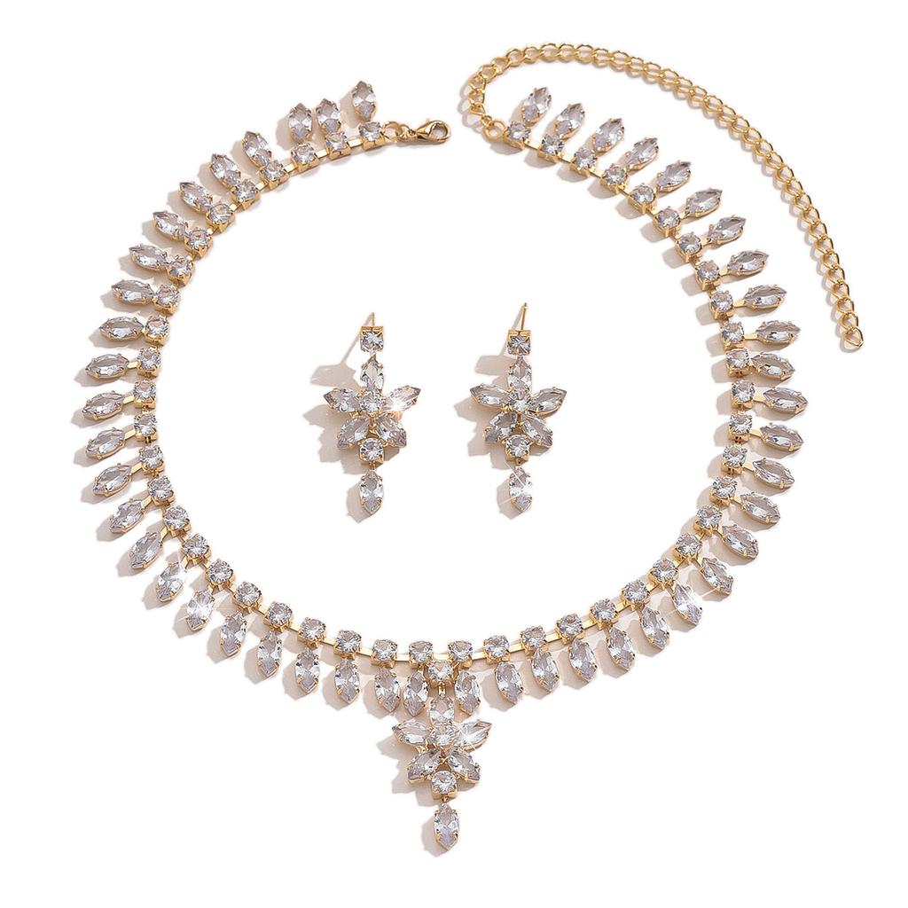 3 шт. Женский модный цирконовый набор с кисточками, ожерелье с цветком в виде капли воды, серьги, циркон, свадебная вечеринка, фестивальный подарок-8565