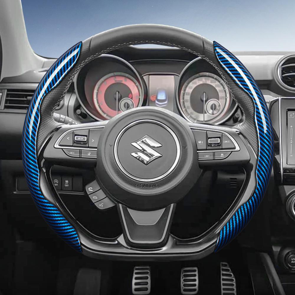 zkfan8 Suitable for Suzuki Carbon Fiber Texture Steering Wheel Cover with Segmented Quick-Release Design for Wagon R Swift Ertiga Brezza Baleno Fronx